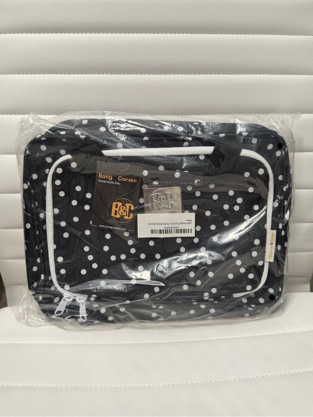 Black Polka Dot Cosmetic Bag with White Trim